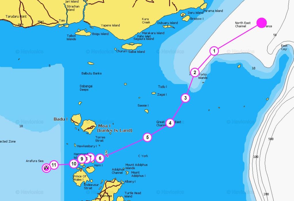 Chart map of Torres Strait tug boat assist route in Queensland