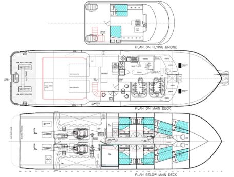 North Mairne liveaboard charter vessel Escape. Interior diagram. North Marine is a vessel charter company providing workboat hire from the Port of Cairns, Queensland, Australia.